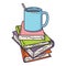 Cup of coffee or tea on book pile.Â I love reading concept for libraries, book stores, festivals, fairs and schools. Vector